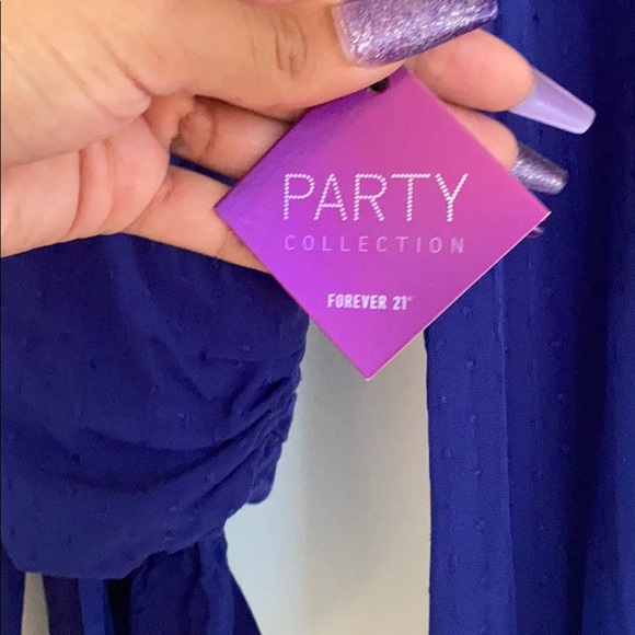 Royal blue peplum sleeved tie back crop blouse - Picture 4 of 10